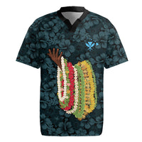Hawaii Lei Kamehameha Rugby Jersey Uliuli Seamless Pattern Hibiscus Flower LT9 Blue - Polynesian Pride
