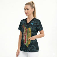 Hawaii Lei Kamehameha Scrub Top Uliuli Seamless Pattern Hibiscus Flower LT9 - Polynesian Pride