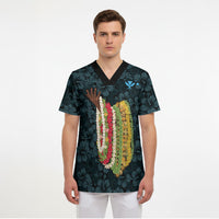 Hawaii Lei Kamehameha Scrub Top Uliuli Seamless Pattern Hibiscus Flower LT9 - Polynesian Pride