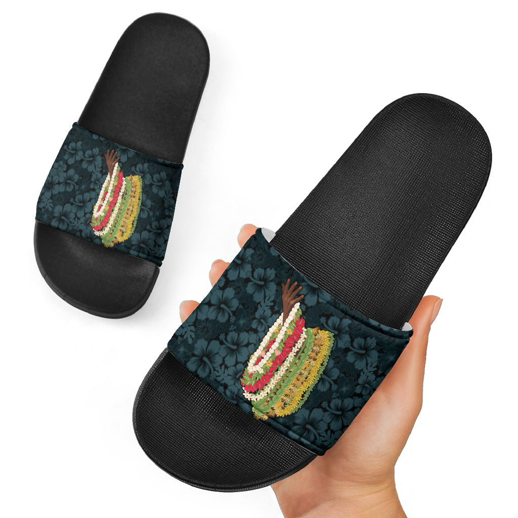 Hawaii Lei Kamehameha Slide Sandals Uliuli Seamless Pattern Hibiscus Flower LT9 - Polynesian Pride