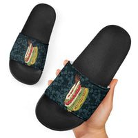 Hawaii Lei Kamehameha Slide Sandals Uliuli Seamless Pattern Hibiscus Flower LT9 - Polynesian Pride