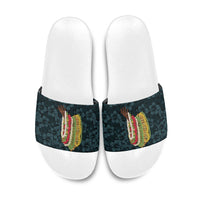 Hawaii Lei Kamehameha Slide Sandals Uliuli Seamless Pattern Hibiscus Flower LT9 Blue - Polynesian Pride