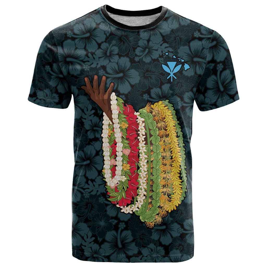 Hawaii Lei Kamehameha T Shirt Uliuli Seamless Pattern Hibiscus Flower LT9 Blue - Polynesian Pride