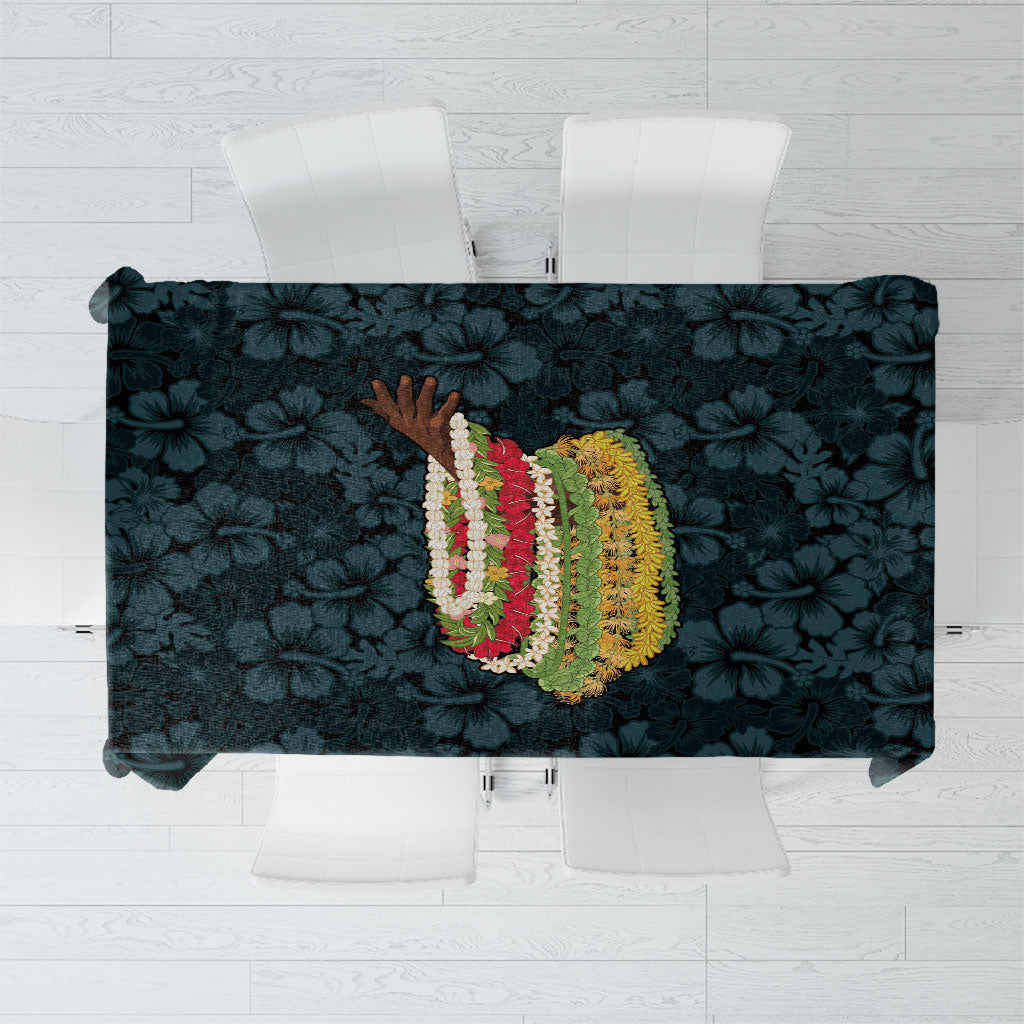 Hawaii Lei Kamehameha Tablecloth Uliuli Seamless Pattern Hibiscus Flower LT9 Blue - Polynesian Pride
