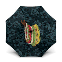 Hawaii Lei Kamehameha Umbrella Uliuli Seamless Pattern Hibiscus Flower LT9 One Size Folded 11.42 inch Opened Diameter 37.4 inch Blue - Polynesian Pride