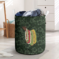Hawaii Lei Kamehameha Laundry Basket Oma'oma'o Seamless Pattern Hibiscus Flower LT9 Green - Polynesian Pride