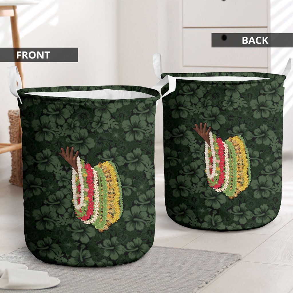 Hawaii Lei Kamehameha Laundry Basket Oma'oma'o Seamless Pattern Hibiscus Flower LT9 - Polynesian Pride
