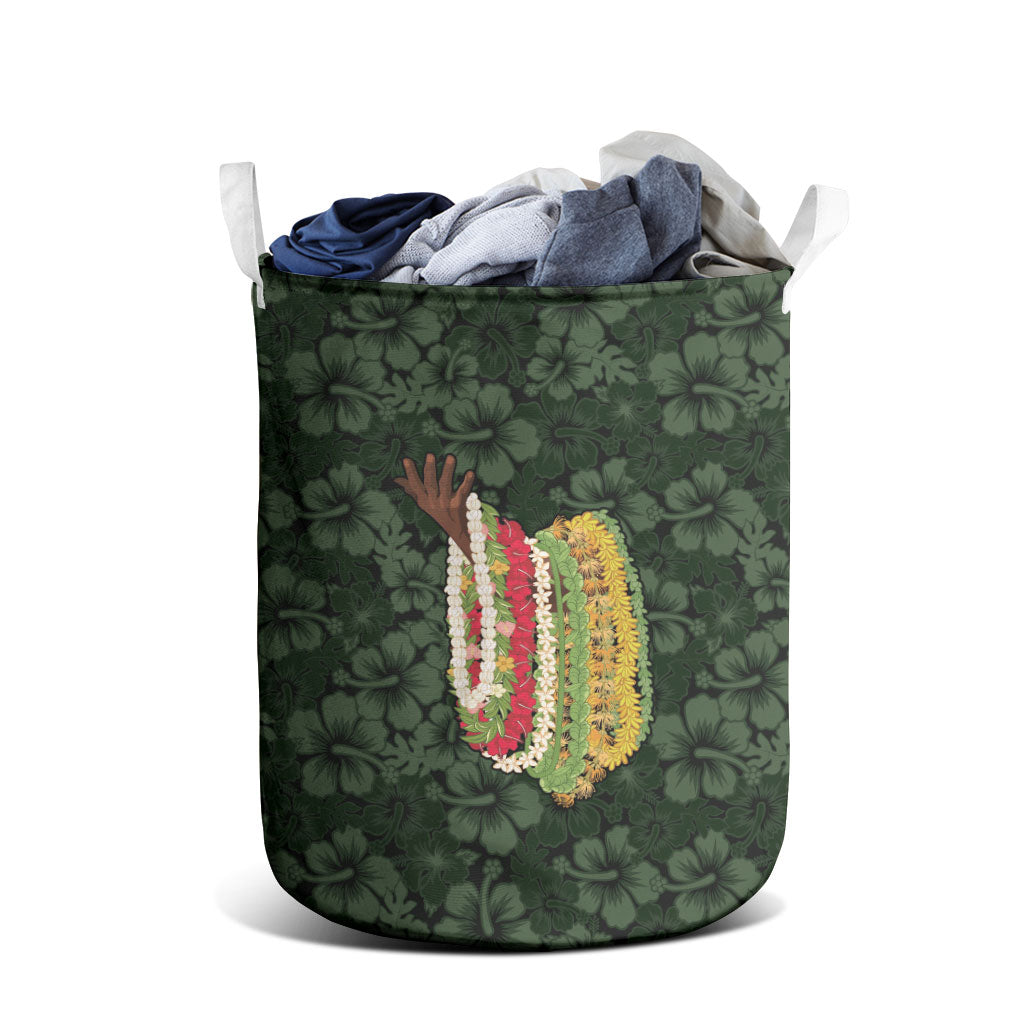 Hawaii Lei Kamehameha Laundry Basket Oma'oma'o Seamless Pattern Hibiscus Flower LT9 - Polynesian Pride