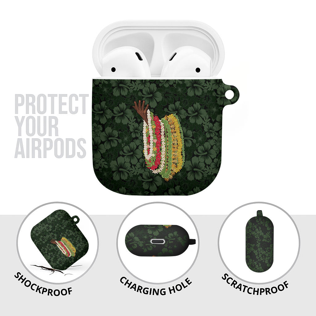 Hawaii Lei Kamehameha AirPods Case Oma'oma'o Seamless Pattern Hibiscus Flower LT9 - Polynesian Pride