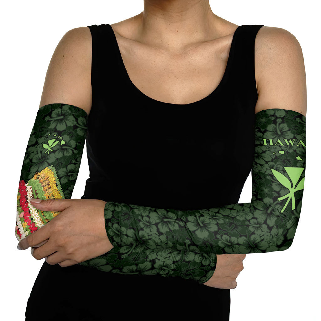 Hawaii Lei Kamehameha Arm Sleeves Oma'oma'o Seamless Pattern Hibiscus Flower LT9 - Polynesian Pride