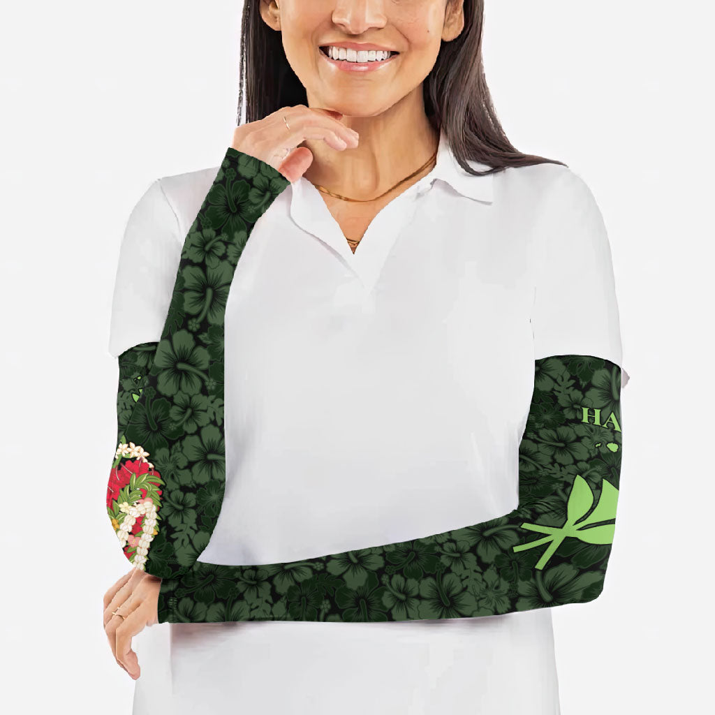 Hawaii Lei Kamehameha Arm Sleeves Oma'oma'o Seamless Pattern Hibiscus Flower LT9 - Polynesian Pride
