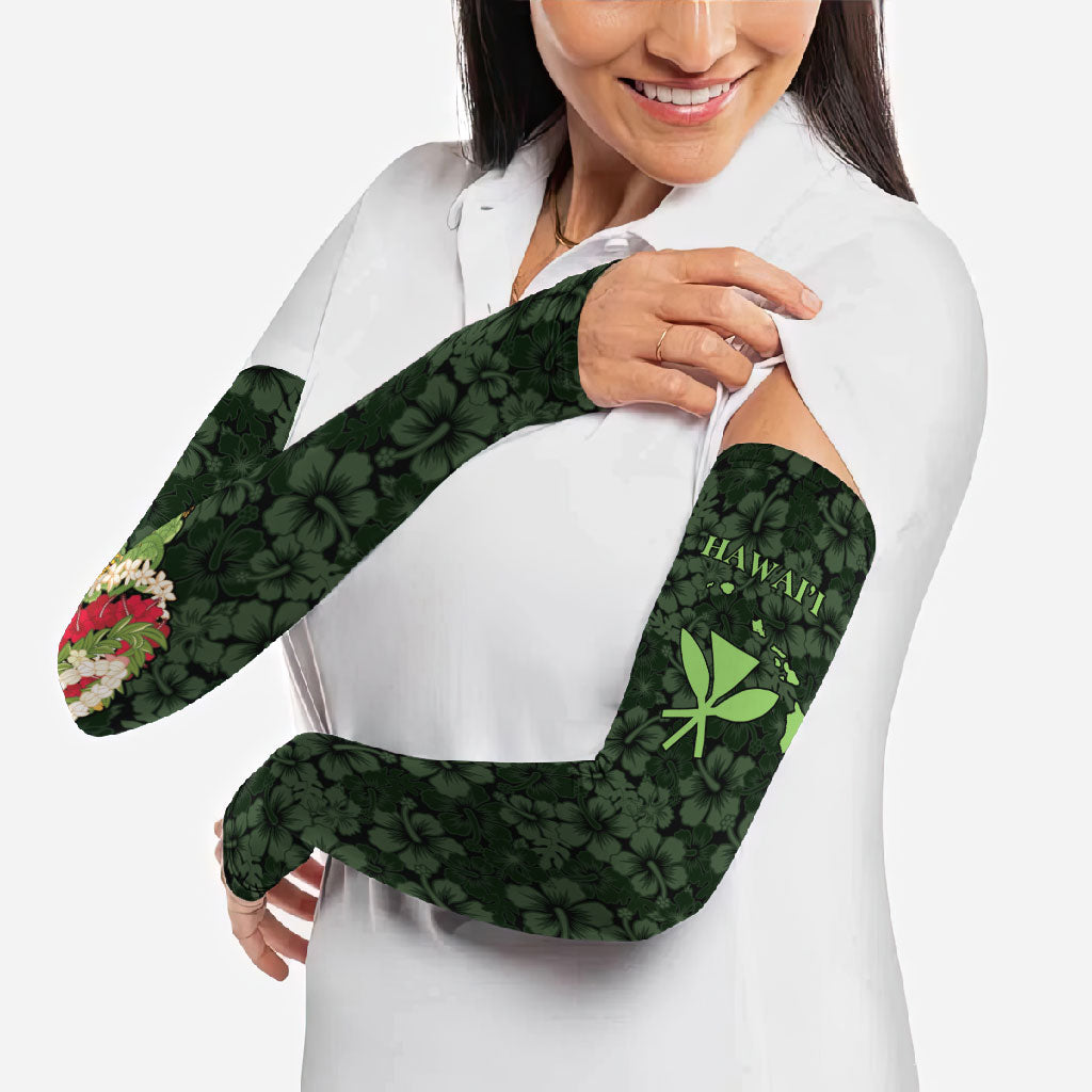Hawaii Lei Kamehameha Arm Sleeves Oma'oma'o Seamless Pattern Hibiscus Flower LT9 - Polynesian Pride