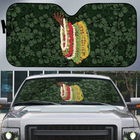 Hawaii Lei Kamehameha Auto Sun Shade Oma'oma'o Seamless Pattern Hibiscus Flower LT9 Green - Polynesian Pride