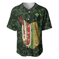 Hawaii Lei Kamehameha Baseball Jersey Oma'oma'o Seamless Pattern Hibiscus Flower LT9 Green - Polynesian Pride