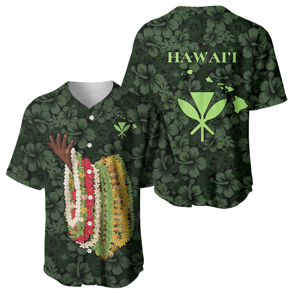 Hawaii Lei Kamehameha Baseball Jersey Oma'oma'o Seamless Pattern Hibiscus Flower LT9 - Polynesian Pride