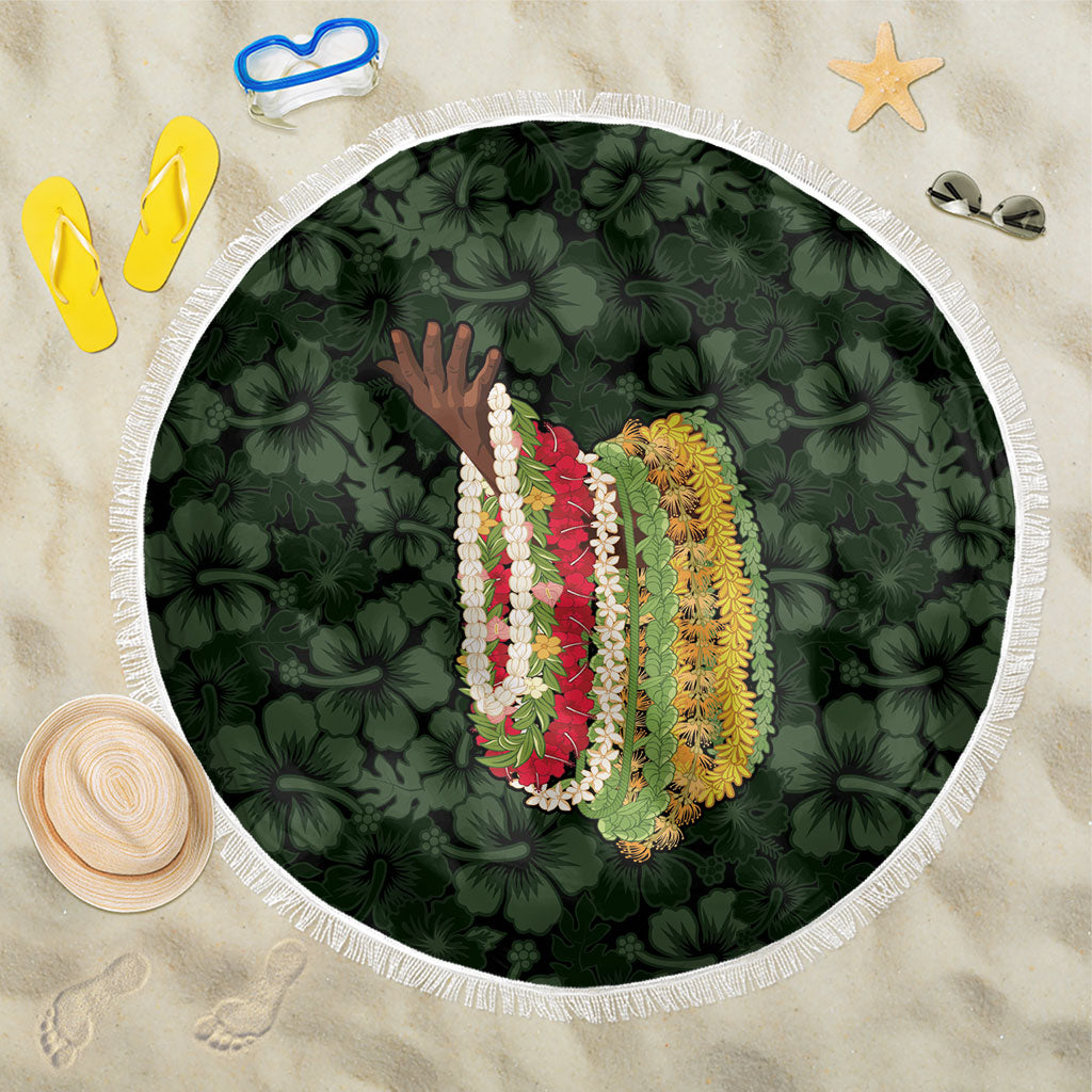 Hawaii Lei Kamehameha Beach Blanket Oma'oma'o Seamless Pattern Hibiscus Flower LT9 One Size 150cm Green - Polynesian Pride