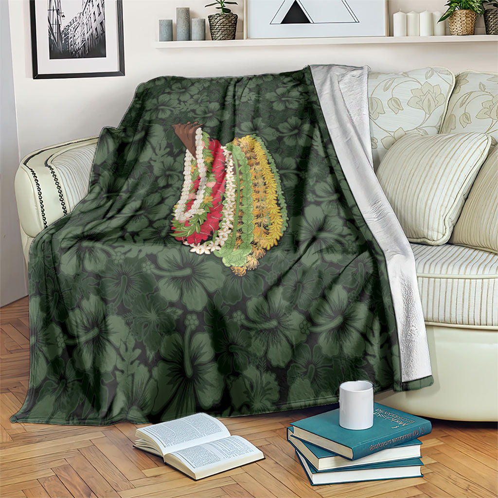 Hawaii Lei Kamehameha Blanket Oma'oma'o Seamless Pattern Hibiscus Flower LT9 Green - Polynesian Pride