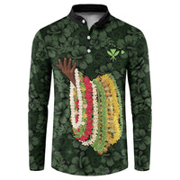 Hawaii Lei Kamehameha Button Sweatshirt Oma'oma'o Seamless Pattern Hibiscus Flower LT9 Green - Polynesian Pride