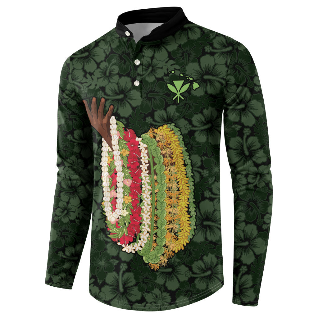 Hawaii Lei Kamehameha Button Sweatshirt Oma'oma'o Seamless Pattern Hibiscus Flower LT9 - Polynesian Pride