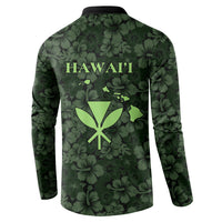 Hawaii Lei Kamehameha Button Sweatshirt Oma'oma'o Seamless Pattern Hibiscus Flower LT9 - Polynesian Pride