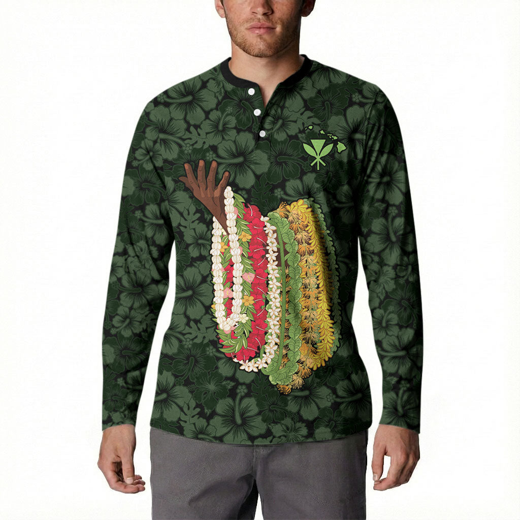 Hawaii Lei Kamehameha Button Sweatshirt Oma'oma'o Seamless Pattern Hibiscus Flower LT9 - Polynesian Pride