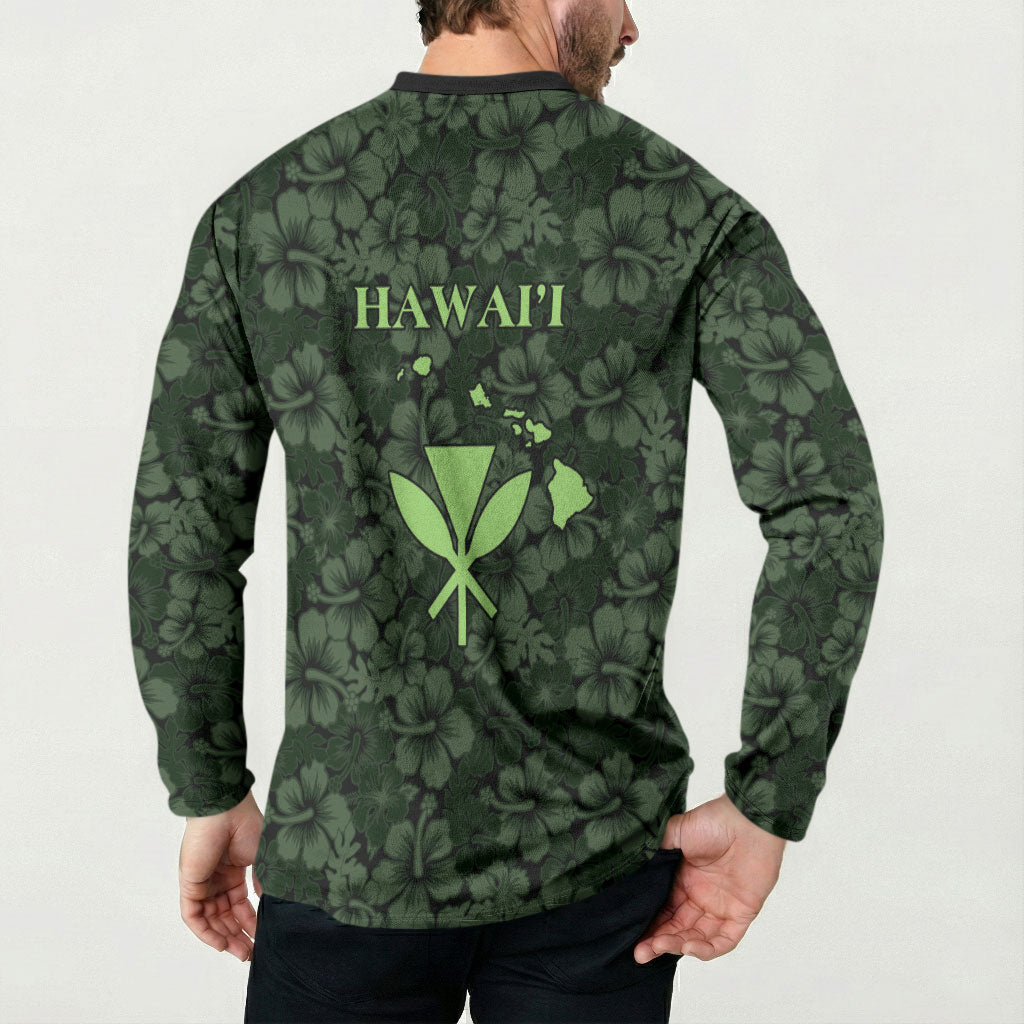 Hawaii Lei Kamehameha Button Sweatshirt Oma'oma'o Seamless Pattern Hibiscus Flower LT9 - Polynesian Pride