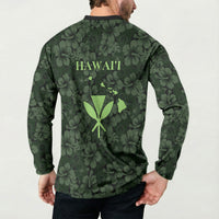 Hawaii Lei Kamehameha Button Sweatshirt Oma'oma'o Seamless Pattern Hibiscus Flower LT9 - Polynesian Pride