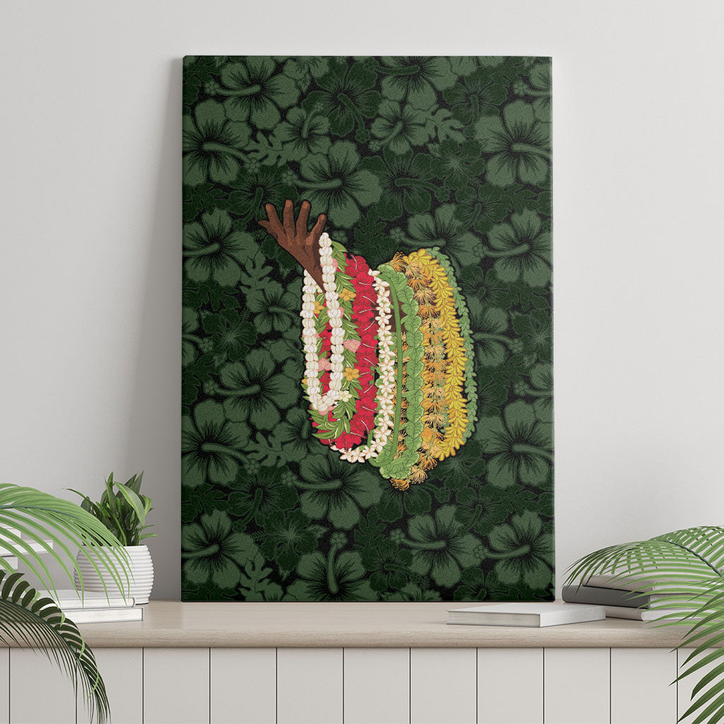 Hawaii Lei Kamehameha Canvas Wall Art Oma'oma'o Seamless Pattern Hibiscus Flower LT9 - Polynesian Pride