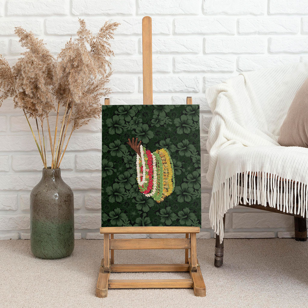 Hawaii Lei Kamehameha Canvas Wall Art Oma'oma'o Seamless Pattern Hibiscus Flower LT9 - Polynesian Pride