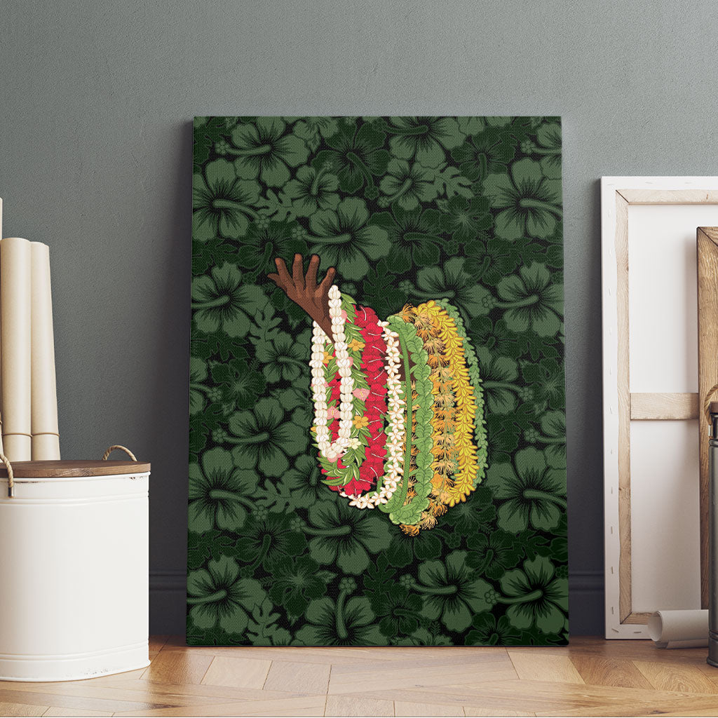 Hawaii Lei Kamehameha Canvas Wall Art Oma'oma'o Seamless Pattern Hibiscus Flower LT9 - Polynesian Pride
