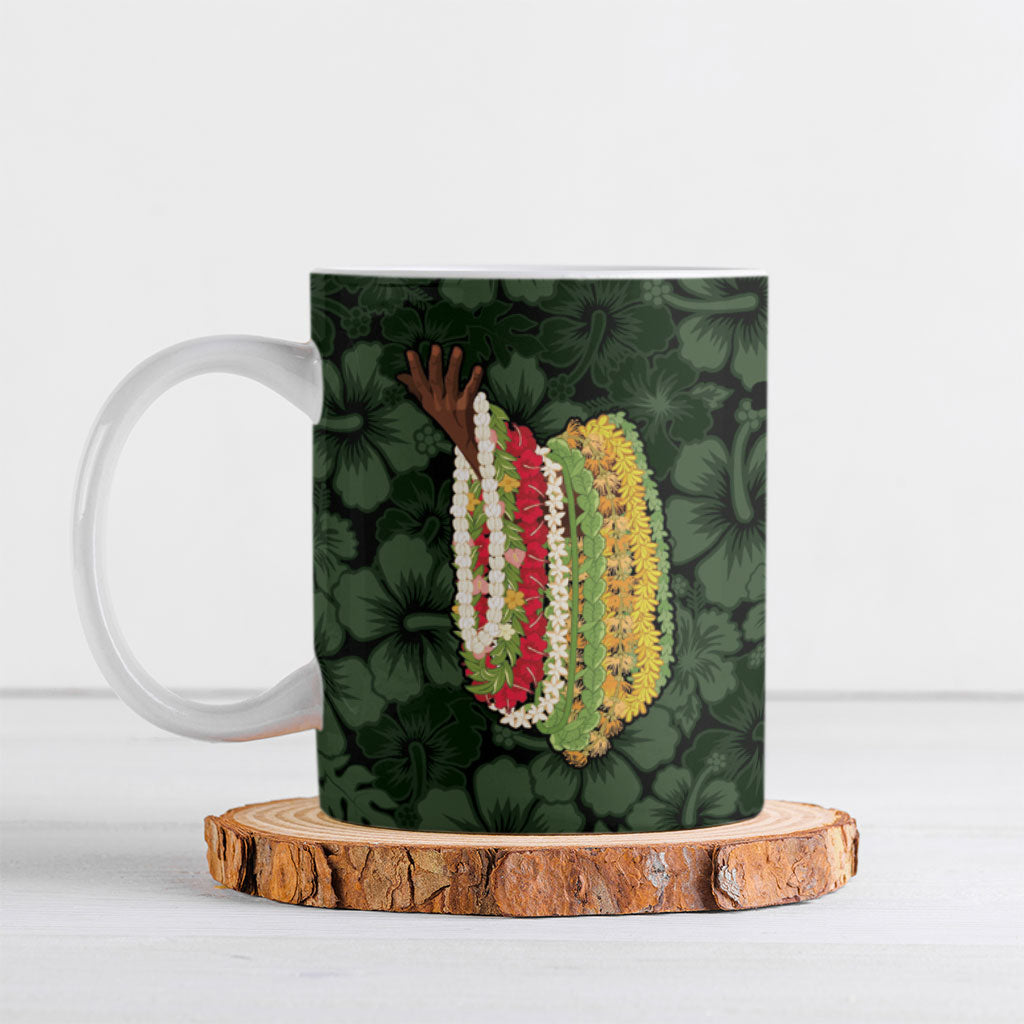 Hawaii Lei Kamehameha Ceramic Mug Oma'oma'o Seamless Pattern Hibiscus Flower LT9 Green - Polynesian Pride