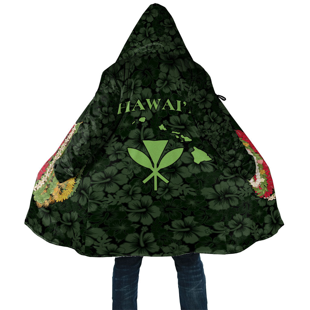 Hawaii Lei Kamehameha Cloak Oma'oma'o Seamless Pattern Hibiscus Flower LT9 Unisex Green - Polynesian Pride