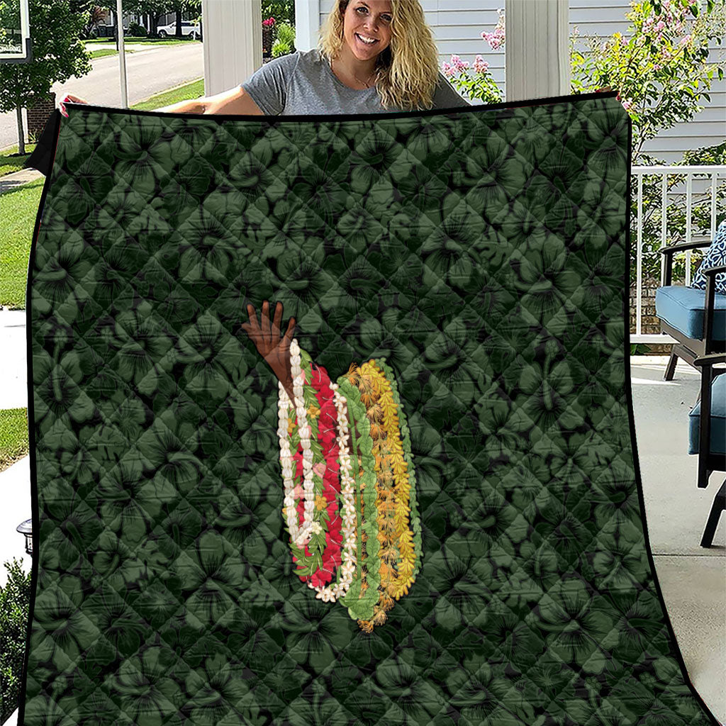 Hawaii Lei Kamehameha Quilt Oma'oma'o Seamless Pattern Hibiscus Flower LT9 Green - Polynesian Pride