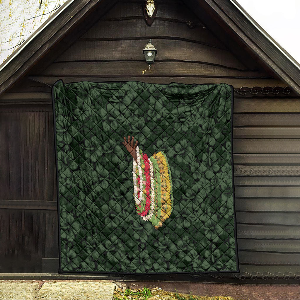 Hawaii Lei Kamehameha Quilt Oma'oma'o Seamless Pattern Hibiscus Flower LT9 - Polynesian Pride