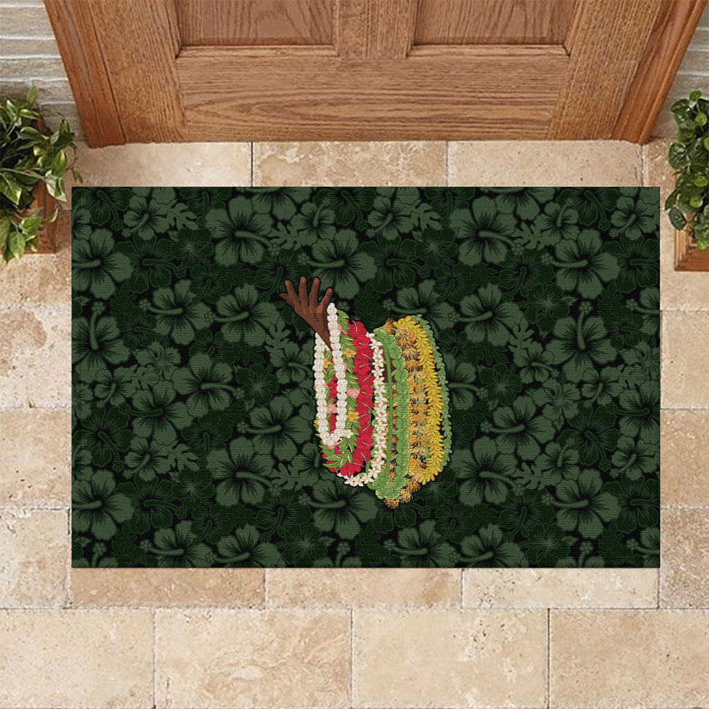 Hawaii Lei Kamehameha Rubber Doormat Oma'oma'o Seamless Pattern Hibiscus Flower LT9 Green - Polynesian Pride