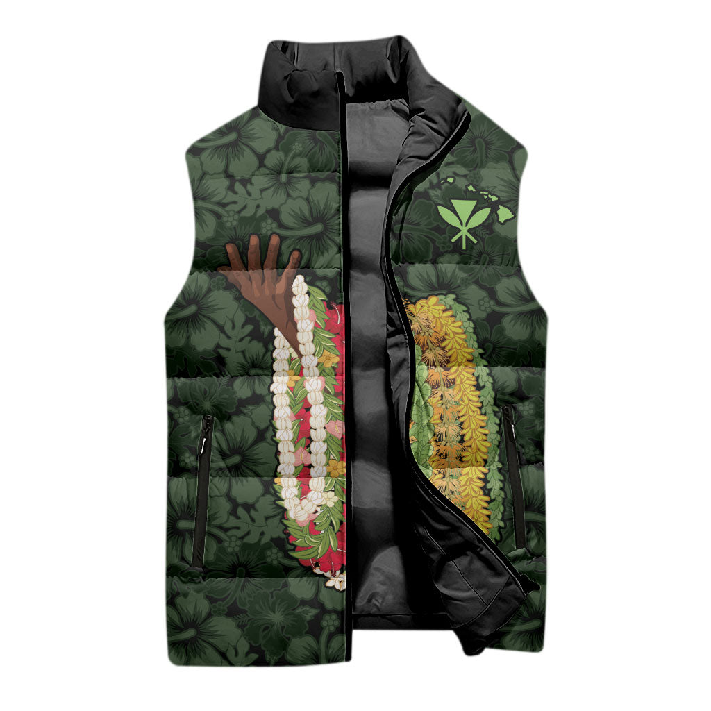 Hawaii Lei Kamehameha Sleeveless Puffer Jacket Oma'oma'o Seamless Pattern Hibiscus Flower LT9 - Polynesian Pride