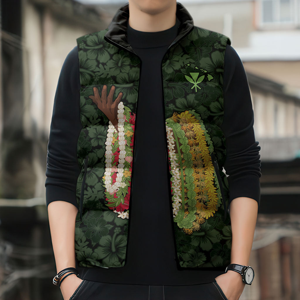 Hawaii Lei Kamehameha Sleeveless Puffer Jacket Oma'oma'o Seamless Pattern Hibiscus Flower LT9 - Polynesian Pride