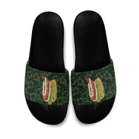 Hawaii Lei Kamehameha Slide Sandals Oma'oma'o Seamless Pattern Hibiscus Flower LT9 Green - Polynesian Pride