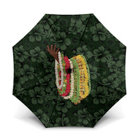 Hawaii Lei Kamehameha Umbrella Oma'oma'o Seamless Pattern Hibiscus Flower LT9 One Size Folded 11.42 inch Opened Diameter 37.4 inch Green - Polynesian Pride