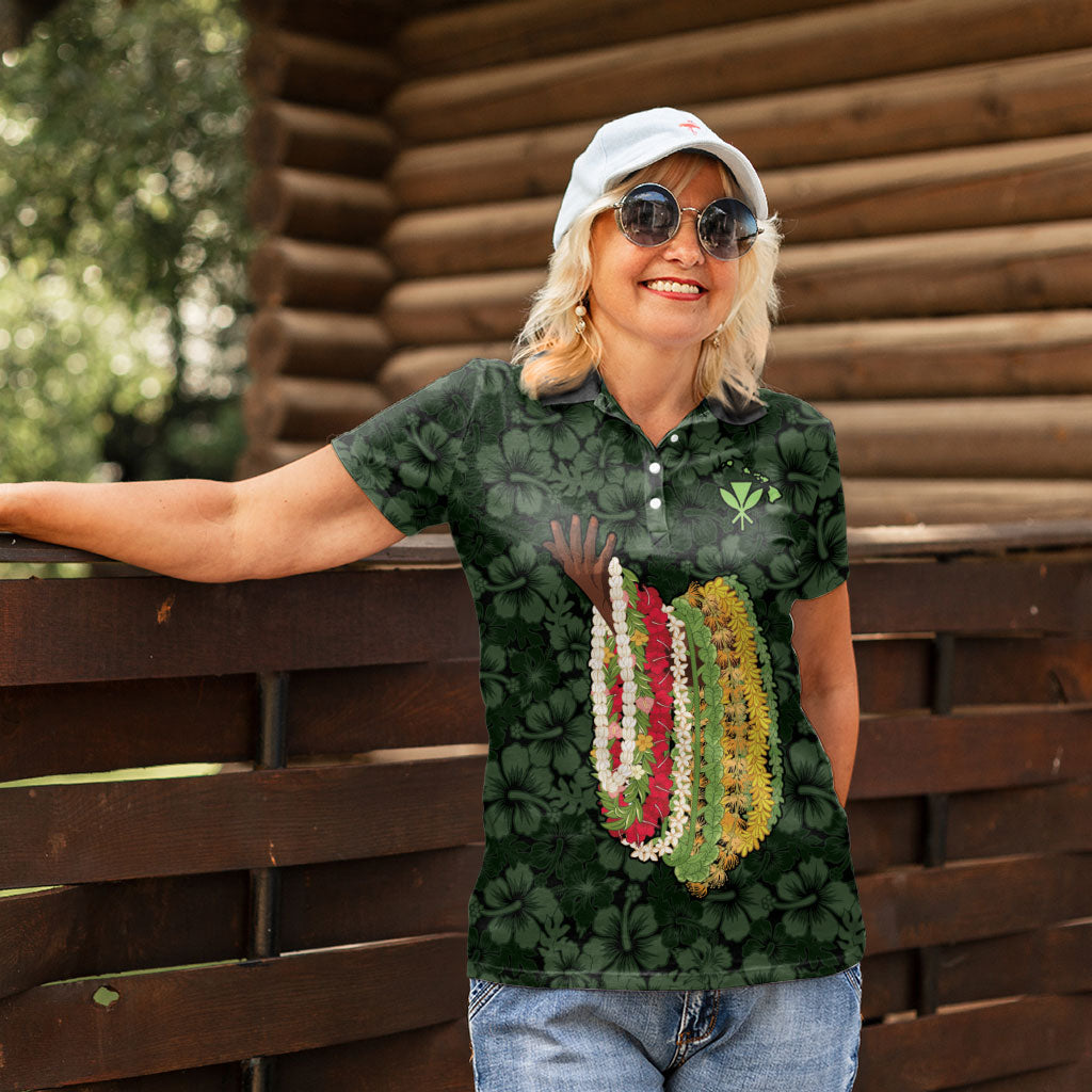 Hawaii Lei Kamehameha Women Polo Shirt Oma'oma'o Seamless Pattern Hibiscus Flower LT9 - Polynesian Pride