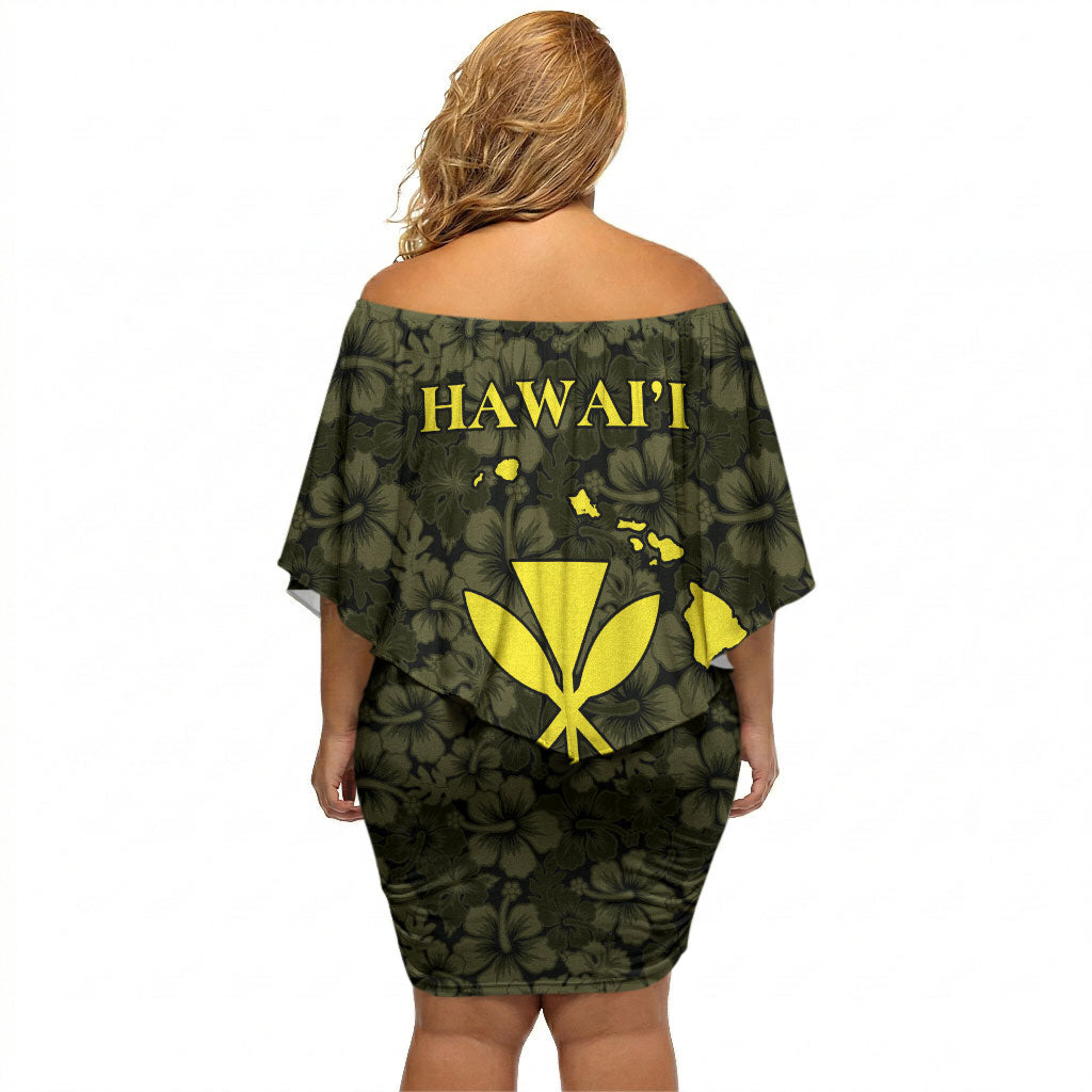 Hawaii Lei Kamehameha Off Shoulder Short Dress Melemele Seamless Pattern Hibiscus Flower LT9 - Polynesian Pride