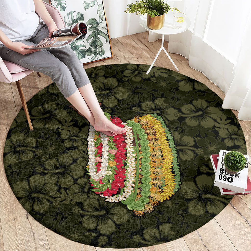 Hawaii Lei Kamehameha Round Carpet Melemele Seamless Pattern Hibiscus Flower LT9 - Polynesian Pride