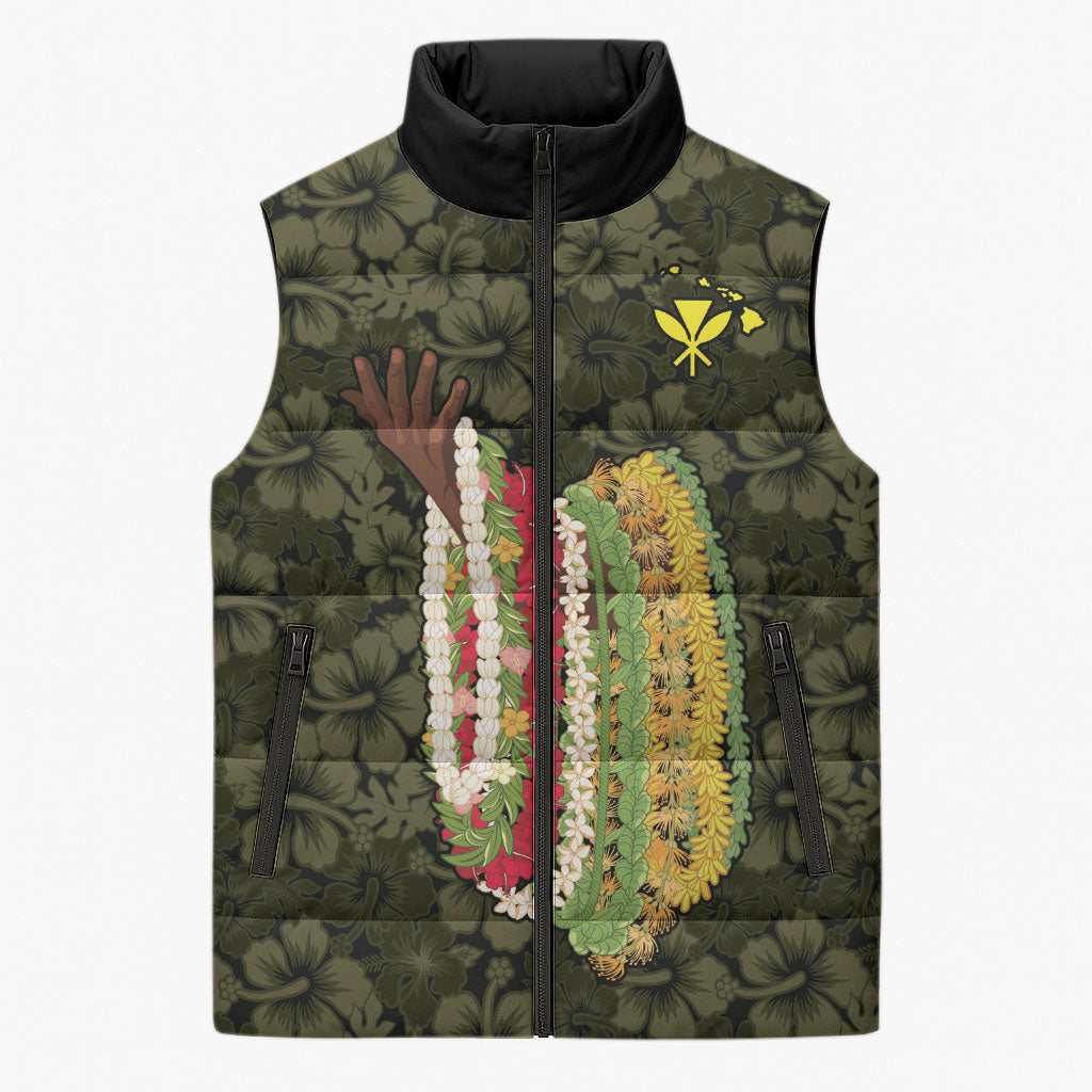 Hawaii Lei Kamehameha Sleeveless Puffer Jacket Melemele Seamless Pattern Hibiscus Flower LT9 Unisex Yellow - Polynesian Pride