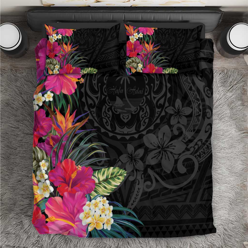 Hafa Adai Guam Bedding Set Tropical Flowers Colorful Vibes LT9 Black - Polynesian Pride