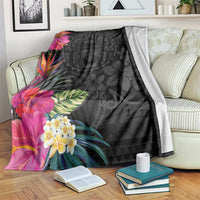 Hafa Adai Guam Blanket Tropical Flowers Colorful Vibes LT9 Black - Polynesian Pride