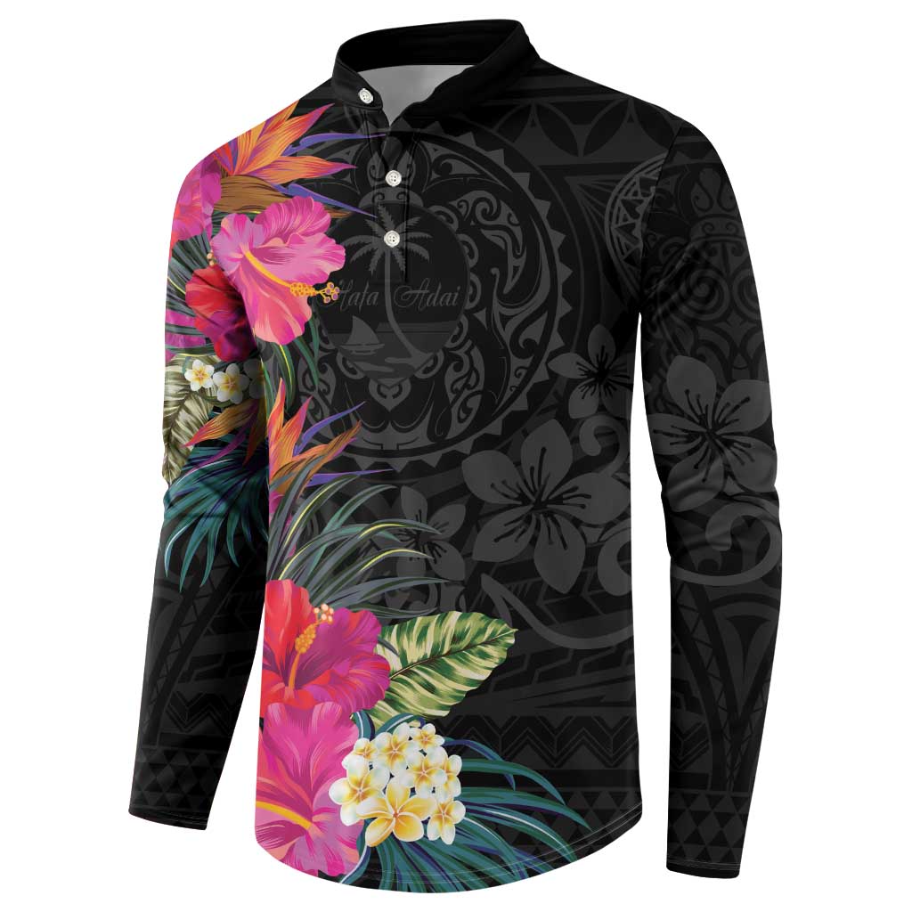 Hafa Adai Guam Button Sweatshirt Tropical Flowers Colorful Vibes LT9 - Polynesian Pride