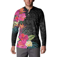 Hafa Adai Guam Button Sweatshirt Tropical Flowers Colorful Vibes LT9 - Polynesian Pride