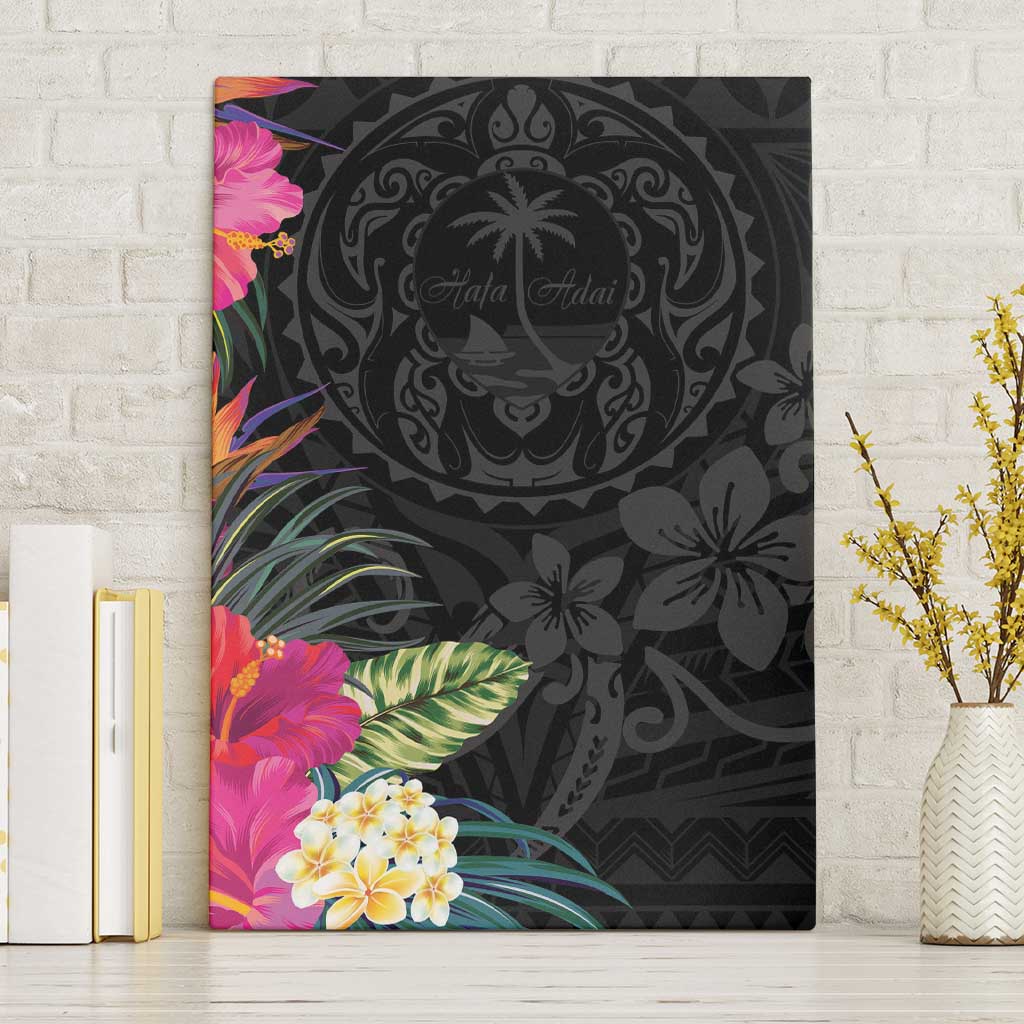 Hafa Adai Guam Canvas Wall Art Tropical Flowers Colorful Vibes LT9 Without Frame Black - Polynesian Pride