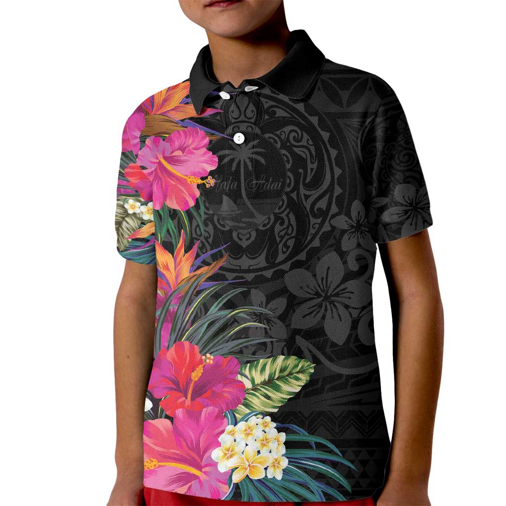 Hafa Adai Guam Kid Polo Shirt Tropical Flowers Colorful Vibes LT9 Kid Black - Polynesian Pride