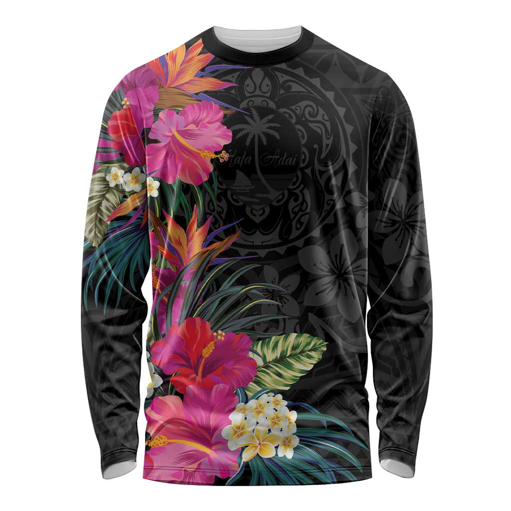 Hafa Adai Guam Long Sleeve Shirt Tropical Flowers Colorful Vibes LT9 Unisex Black - Polynesian Pride